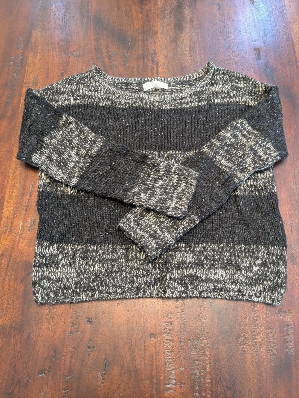 Loft Wool Alpaca Blend Striped Sequin Chunky Knit Sweater Size XL